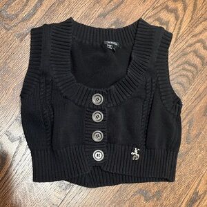 Xoxo Black Knit Crop vest with Buttons